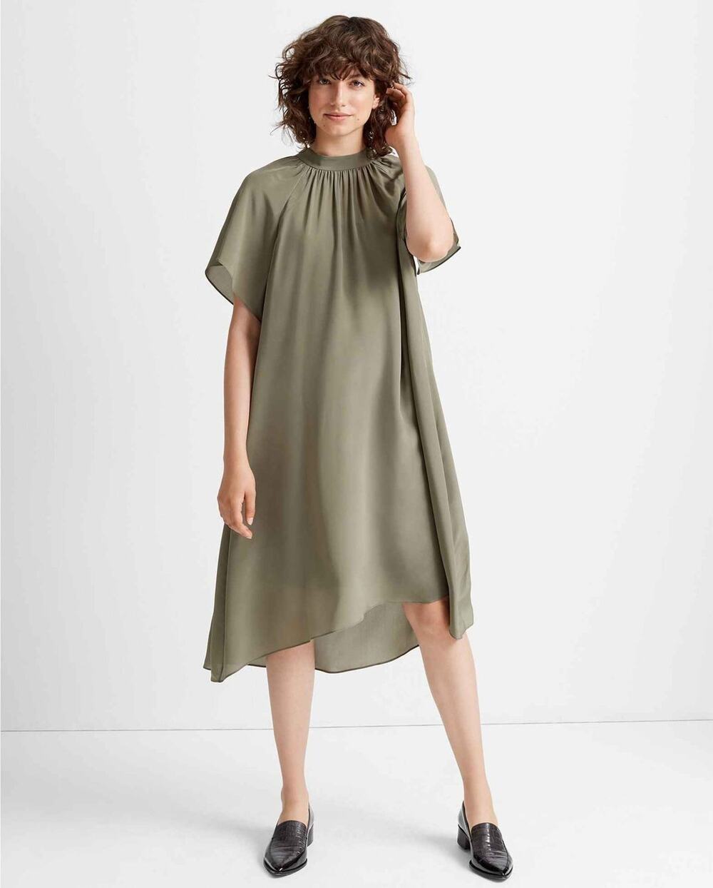 Club Monaco Army Silk Green Dress with matching slip
